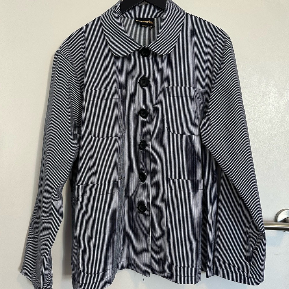 Nooworks Blue and White Striped Railroad Jacket XL